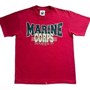 Vintage 90s Wideworld Sportswear‎ T-Shirt Mens Medium Red Marine Corps Semper Fi